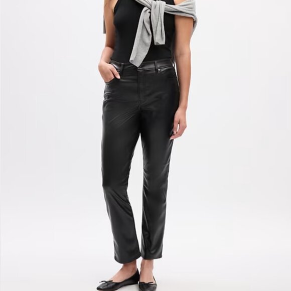 NWT Gap High Rise Vegan Leather Vintage Slim Pants - Picture 3 of 10
